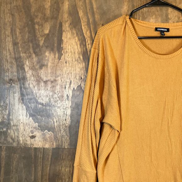Express Womens Sweater Yellow Dolman Long Sleeve Ribbed Tunic Stretch Medium - Picture 4 of 12